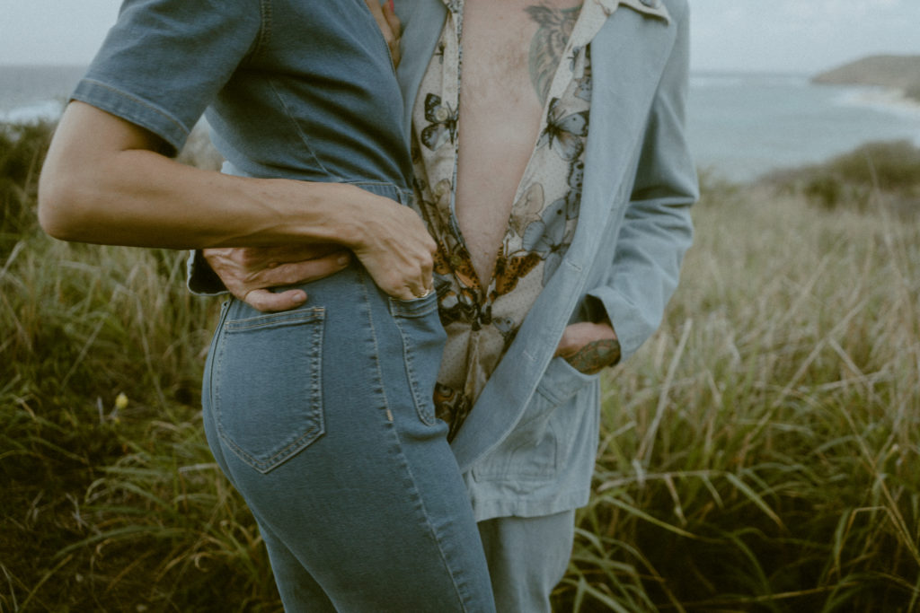 couple embracing at their virgin islands elopement