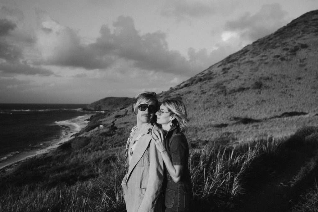 couple embracing at their virgin island elopement