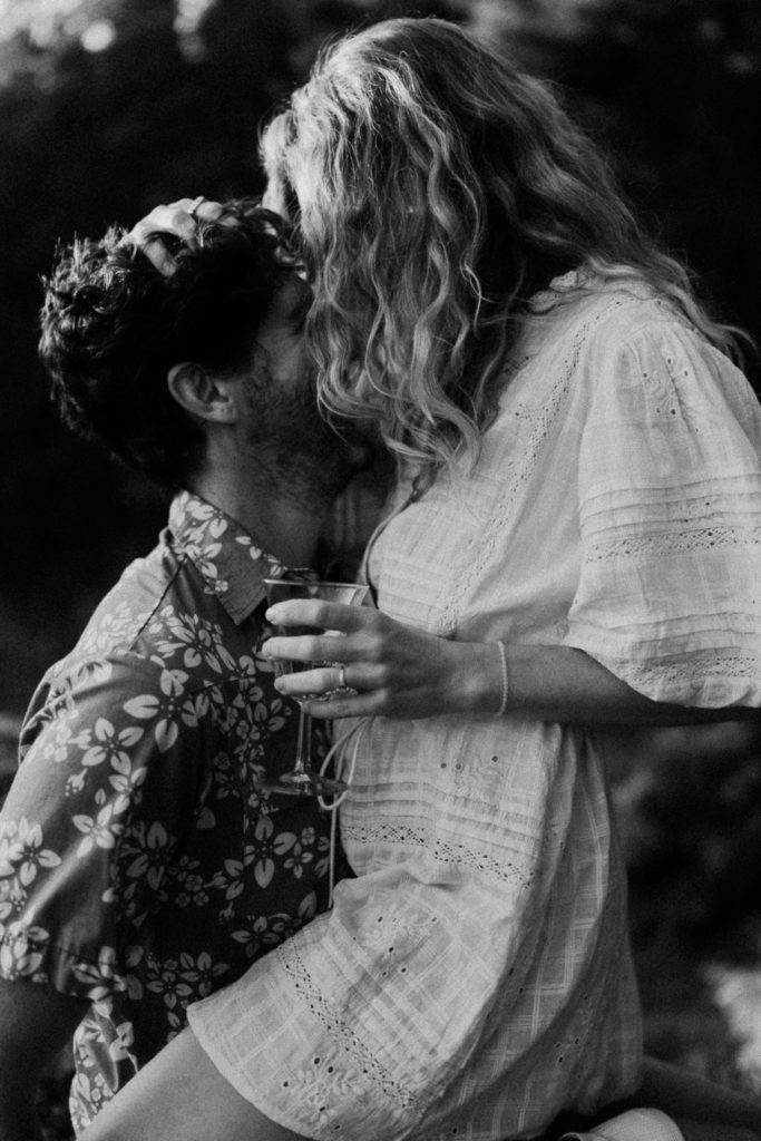 A couple shares an evening engagement session on Moscow Mountain in Idaho