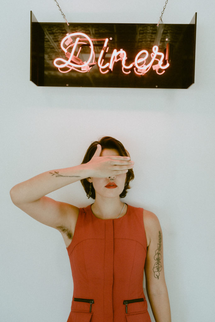 A vintage inspired, editorial photoshoot in a retro style, old school diner in Moscow, Idaho