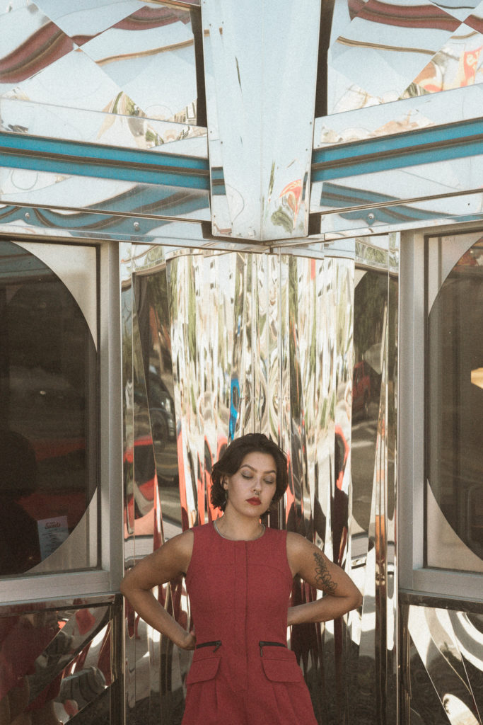 A vintage inspired, editorial photoshoot in a retro style, old school diner in Moscow, Idaho