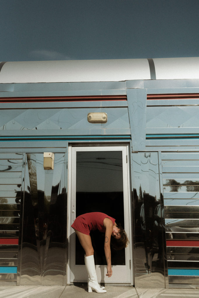 A vintage inspired, editorial photoshoot in a retro style, old school diner in Moscow, Idaho