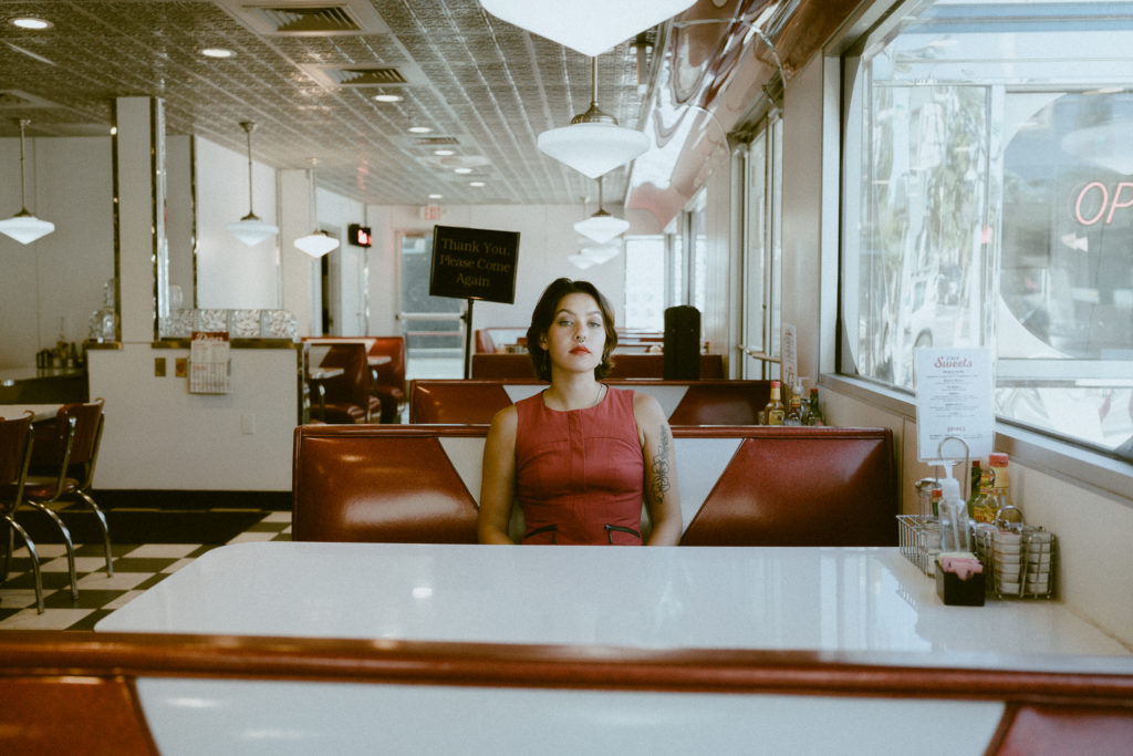 A vintage inspired, editorial photoshoot in a retro style, old school diner in Moscow, Idaho