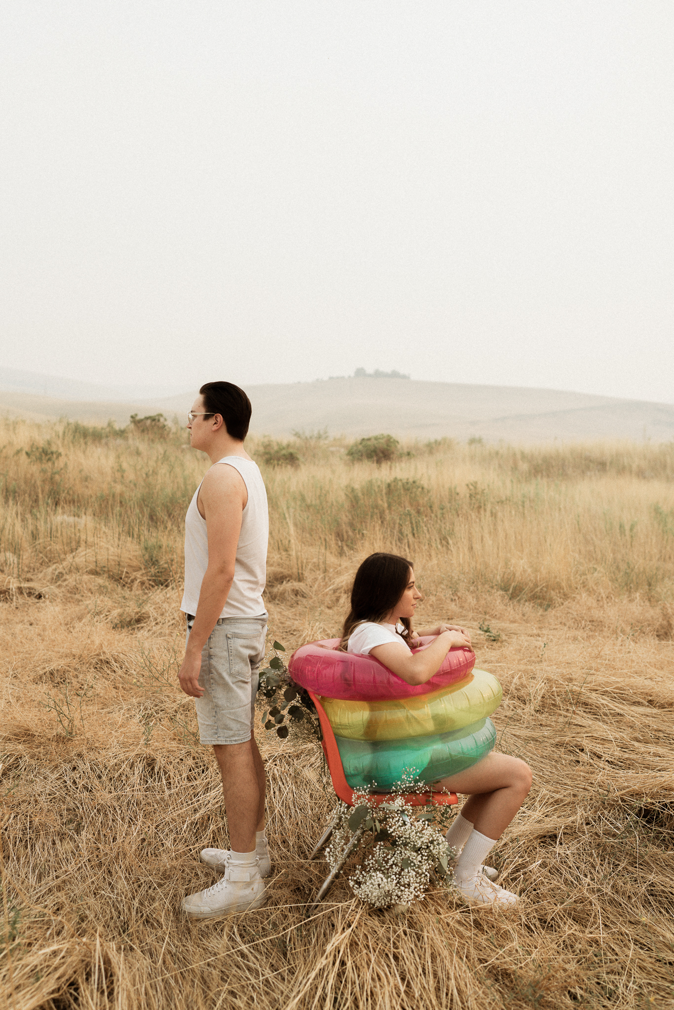 Quirky, creative, ethereal couples photography by the snake river in Washington State. eccentric engagement shoot 