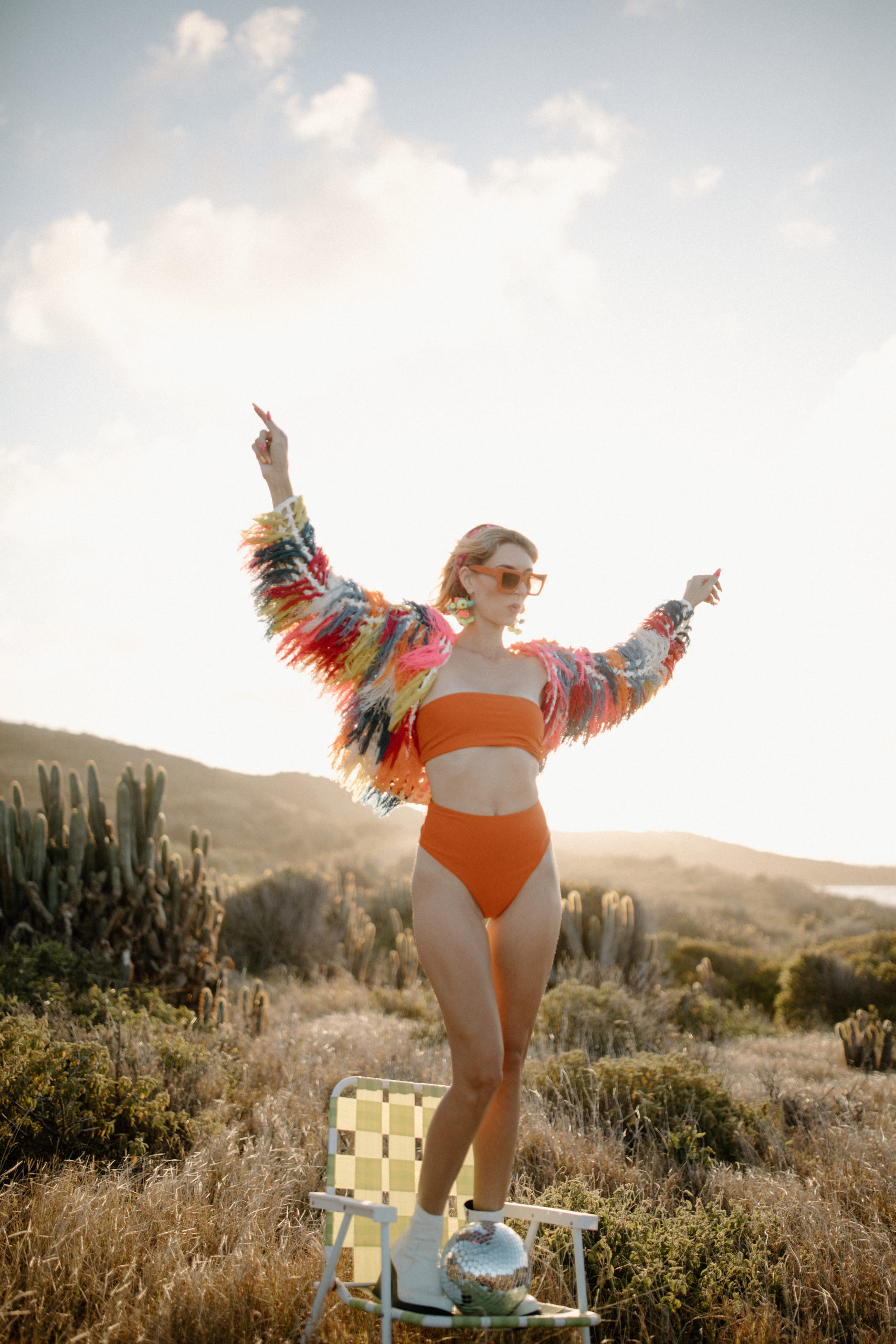 A quirky desert disco portrait photography session in St. Croix. Kerissa the Disco Diva