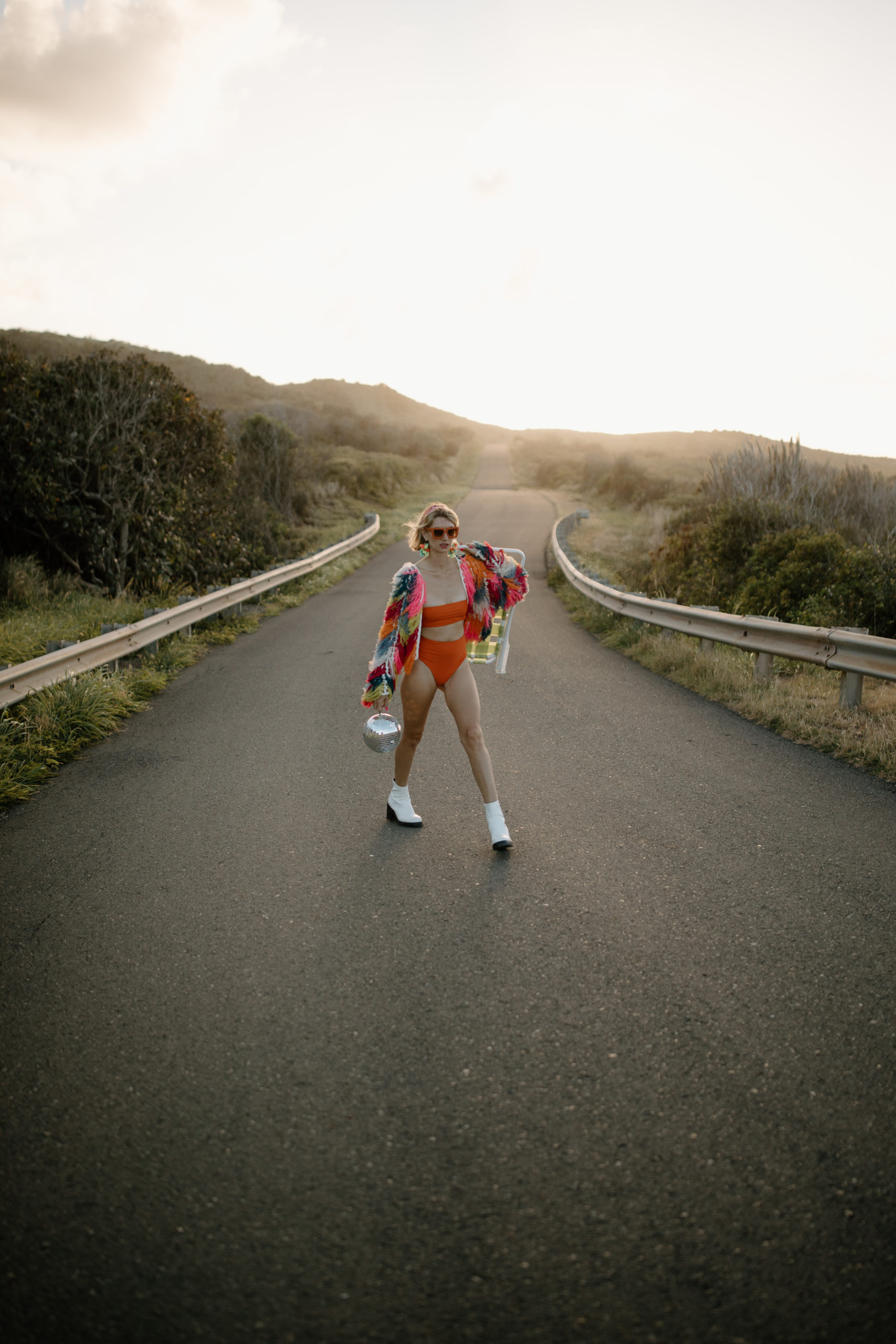 A quirky desert disco portrait photography session in St. Croix. Kerissa the Disco Diva