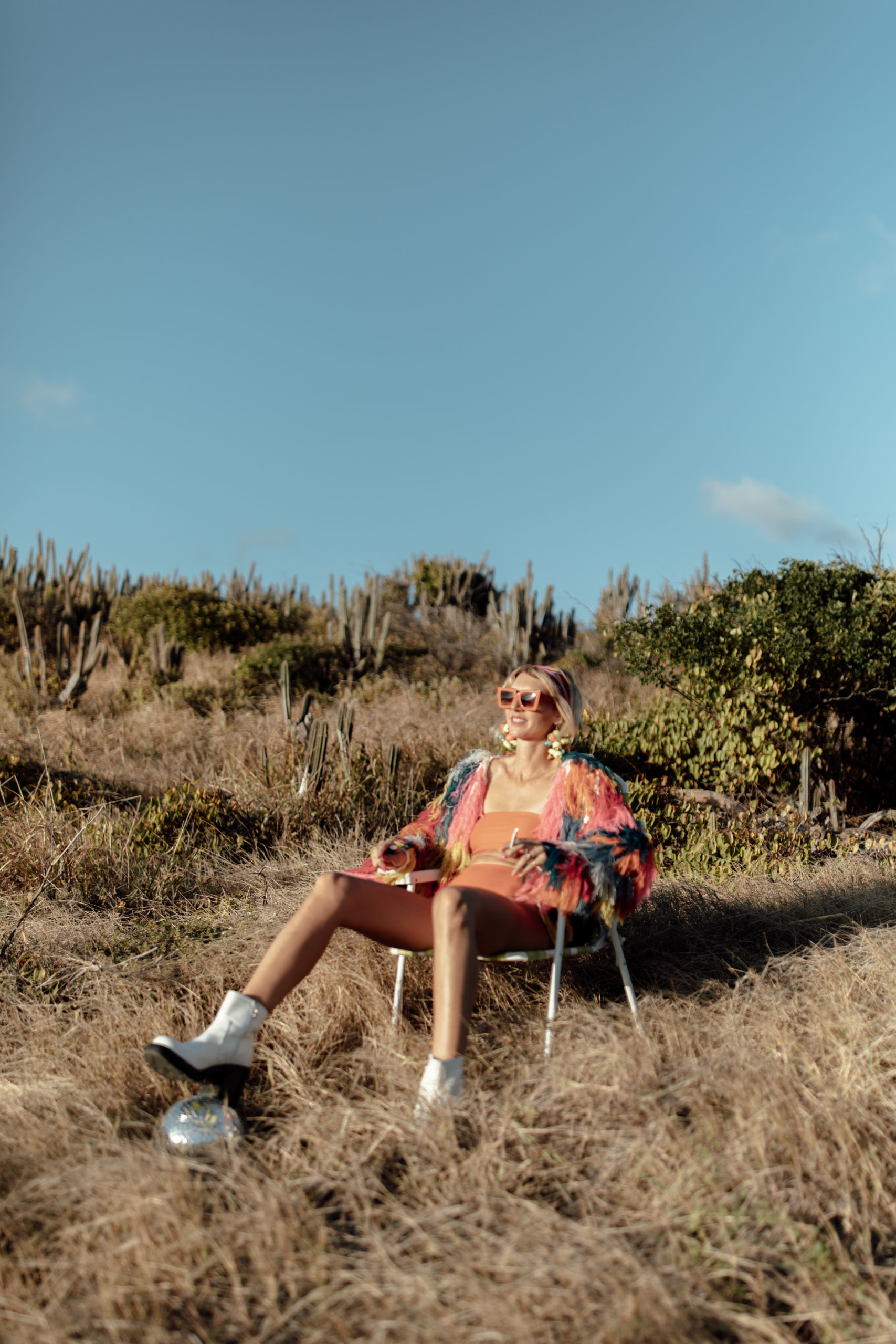 A quirky desert disco portrait session in St. Croix. Kerissa the Disco Diva