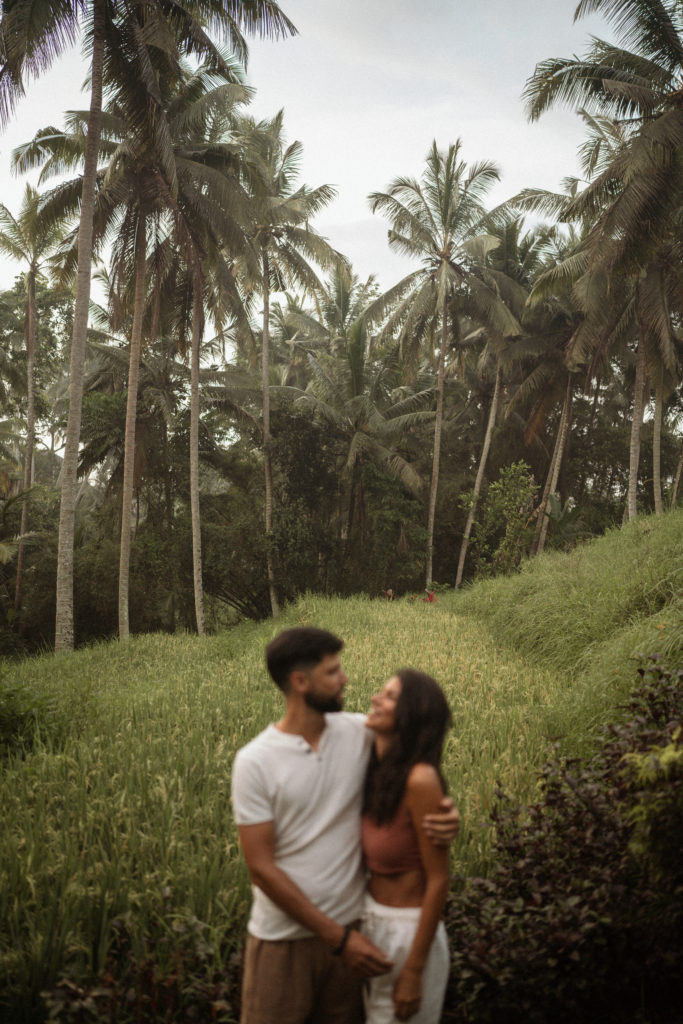 A sunrise engagement session in a bali villa