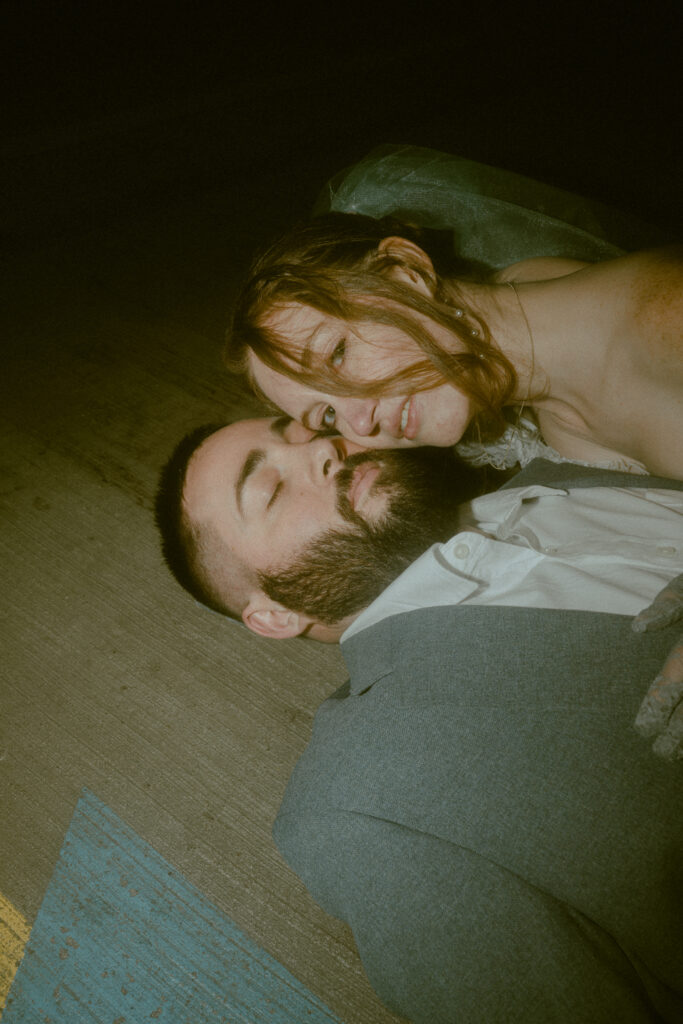 grungy ethereal elopement in a parking garage