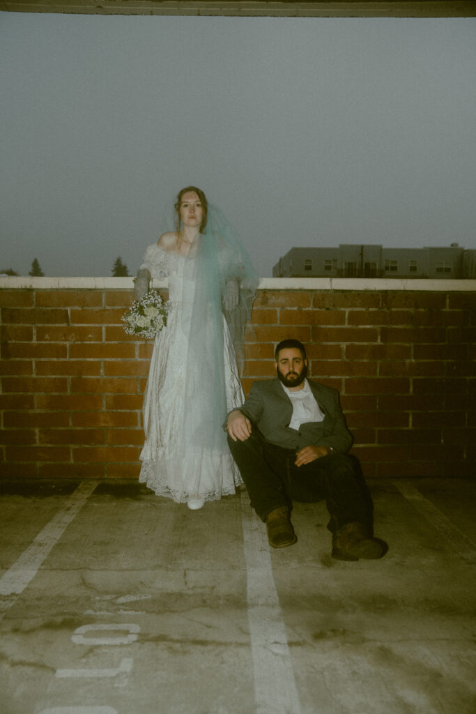 grungy ethereal elopement in a parking garage
