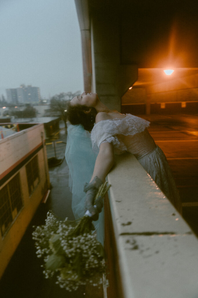 grungy ethereal elopement in a parking garage