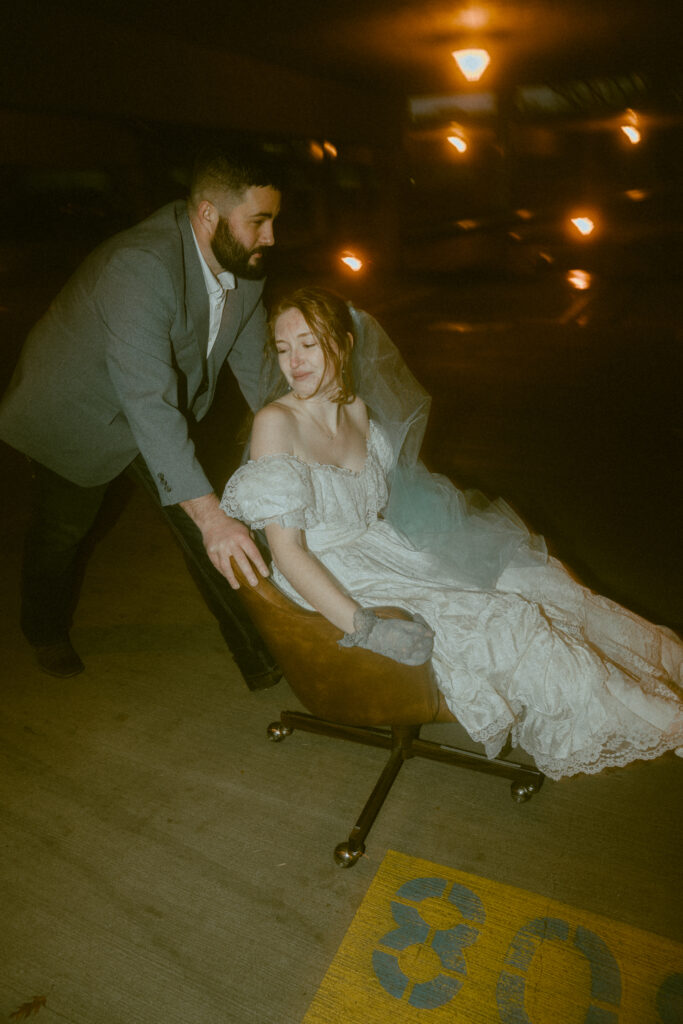 grungy ethereal elopement in a parking garage