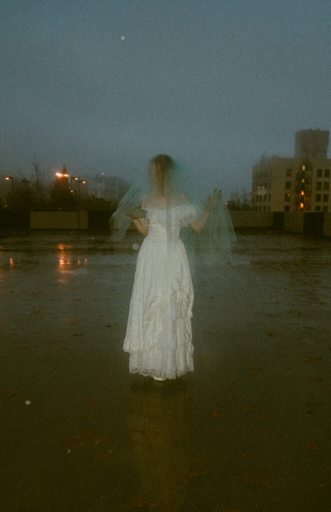 grungy ethereal elopement in a parking garage