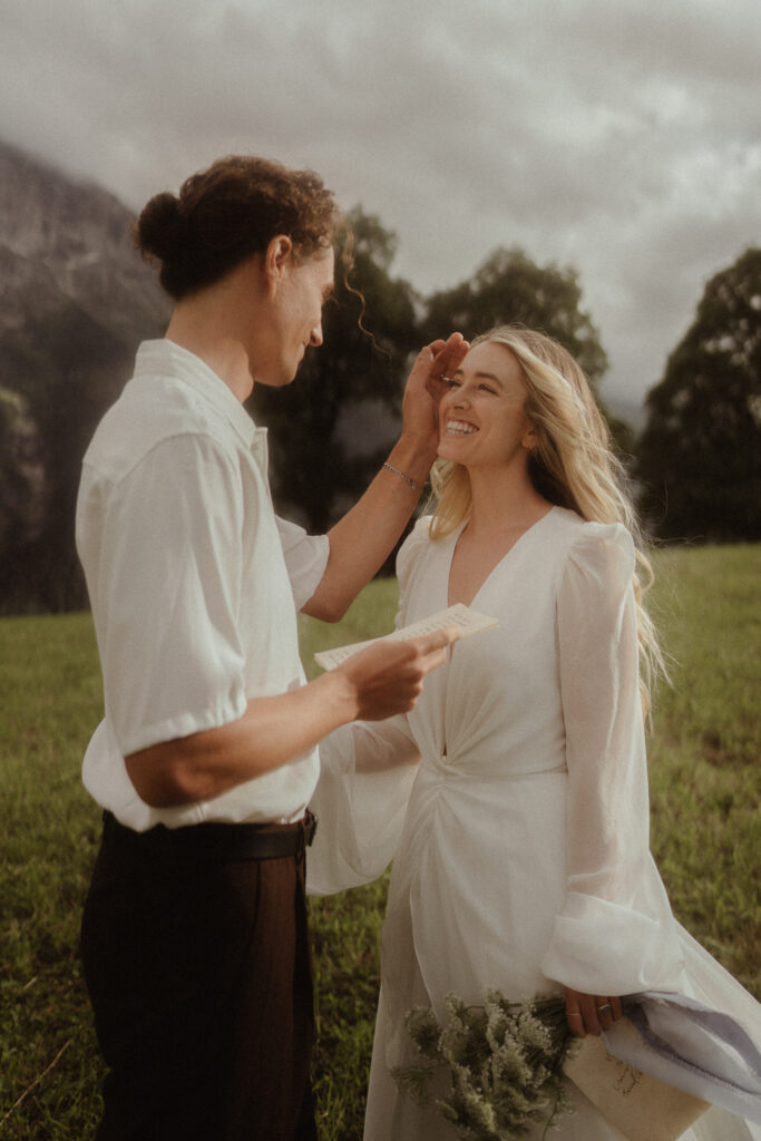 A happy couple elopes in Switzerland among gorgeous scenery and mountaintops