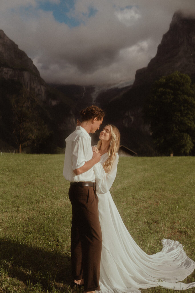 A happy couple elopes in Switzerland among gorgeous scenery and mountaintops