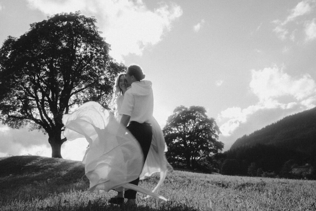 A happy couple elopes in Switzerland among gorgeous scenery and mountaintops