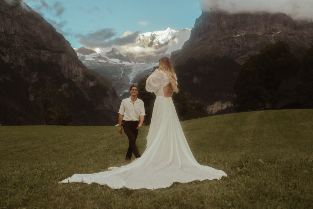 A happy couple elopes in Switzerland among gorgeous scenery and mountaintops