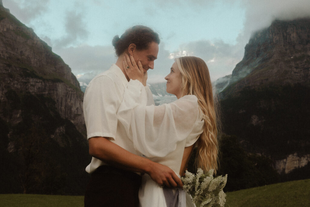 A happy couple elopes in Switzerland among gorgeous scenery and mountaintops