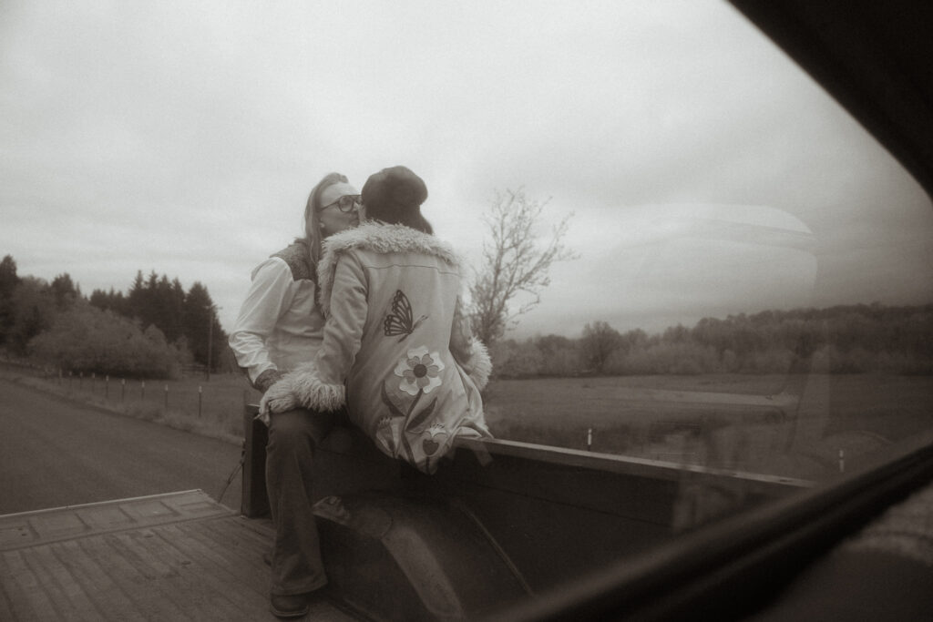 70s themed retro engagement photos