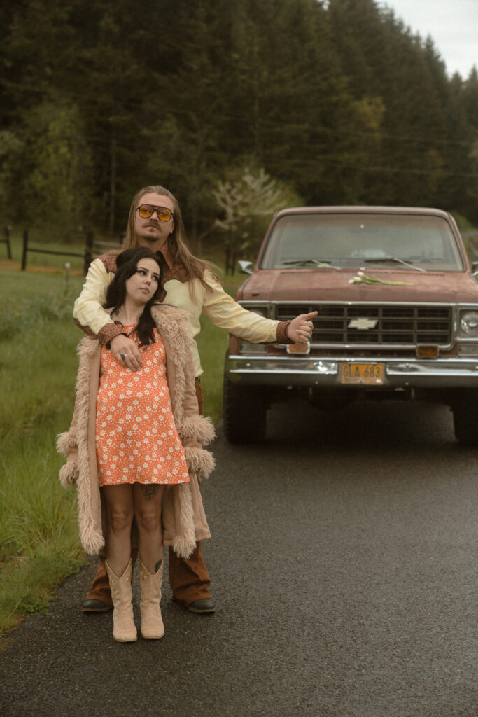 70s themed retro engagement photos